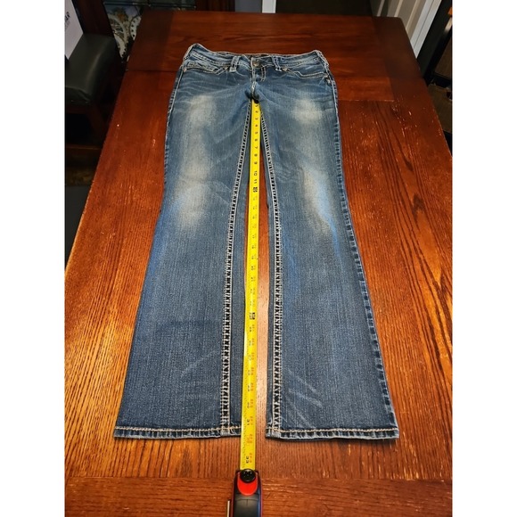 Silver Suki Jeans Womens 30/33 Blue Stretch Fluid Denim Mid Slim Boot (A463) - Picture 5 of 8